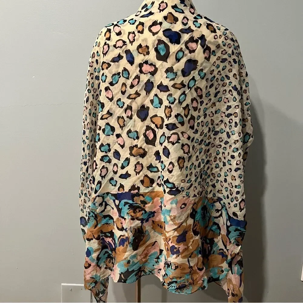NEW D&Y Pastel Pink & Blue Leopard & Floral Print Scarf Shawl